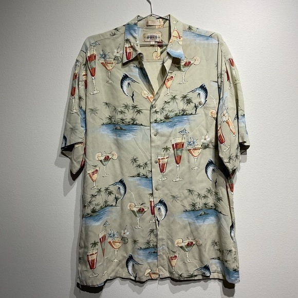 Campia Moda Men’s Tropical Beach Button Down Shirt Size L. Fishing Palm Tree - Picture 6 of 9